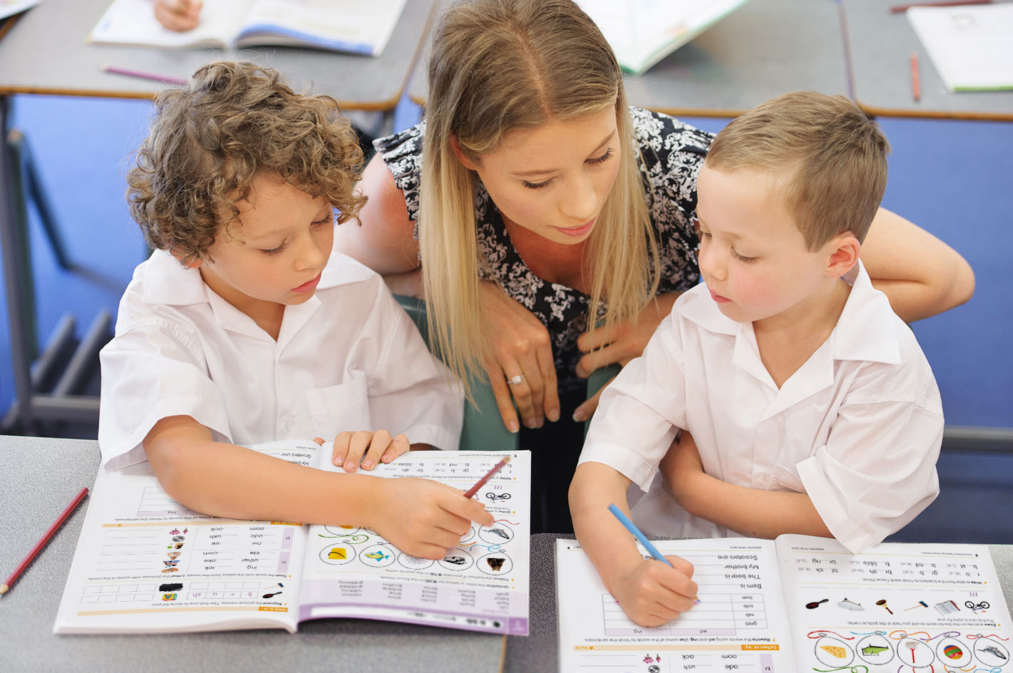 Teacher with students